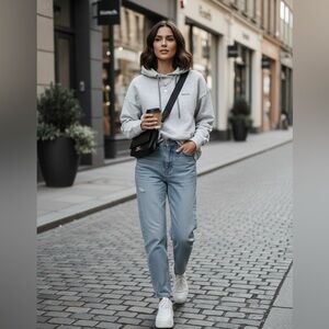 Bench Cotton Hoodie with Drawstrings Light Grey/Gray Unisex Size L